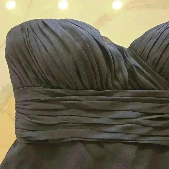 Bill Levkoff Womens Formal Stapless Chiffon Midi Dress Navy Blue Size 10 - Picture 4 of 11